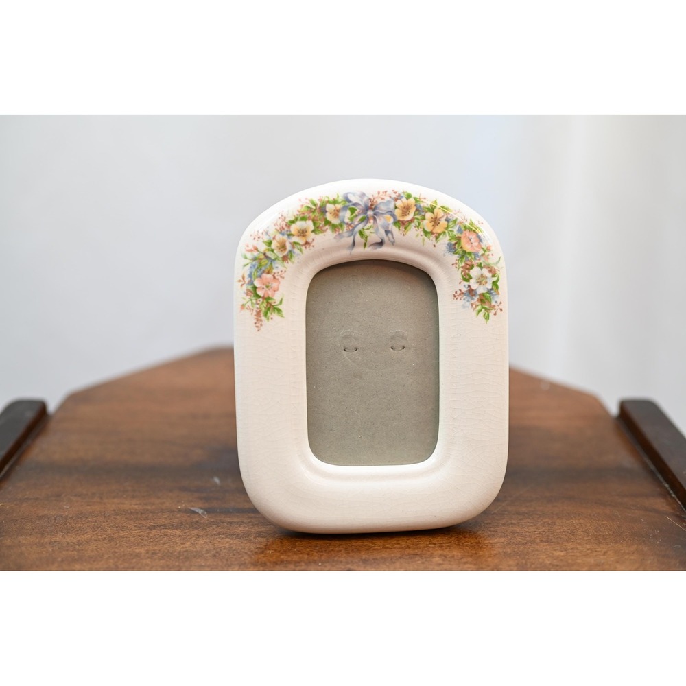 Vintage Hallmark Ceramic Floral Picture Frame 2x3.25 White Tabletop Decor